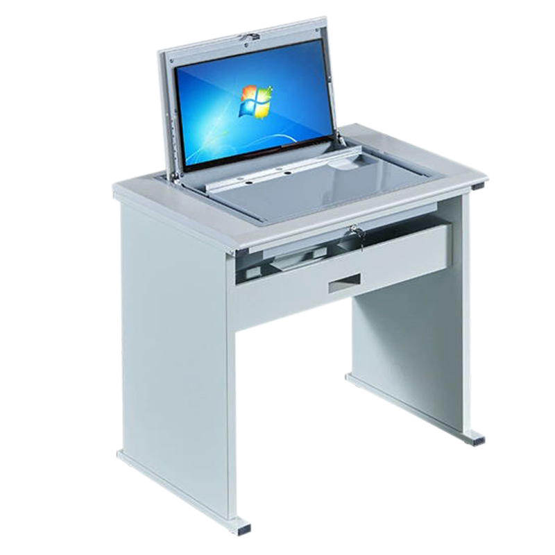 风雷缘单人翻转电脑桌双人培训桌学校多媒体教室考试桌机房嵌入式学生桌T型云主机单人(不含显示器)