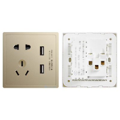 飞雕(FEIDIAO)开关插座 86型家用暗装超大面板PC支架 品意系列家用插座 品意金五孔带二位USB 3.1A