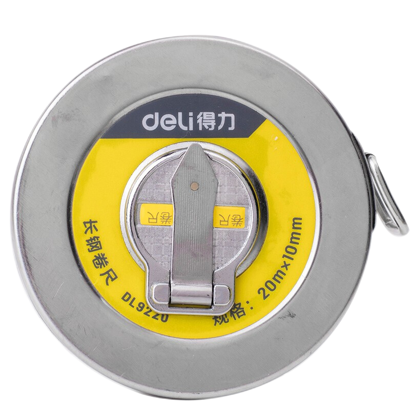 得力 DL9220 纤维尺纤维盒式卷尺操场盘式皮卷尺软尺伸缩尺工程测量工具 长钢卷尺20*10mm 定制 1个