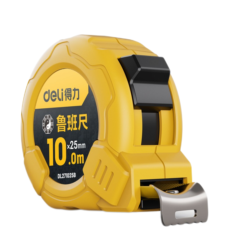 得力(deli)DL271025B 鲁班尺高精度测量尺米尺钢卷尺 10mx25mm 黄色 1把