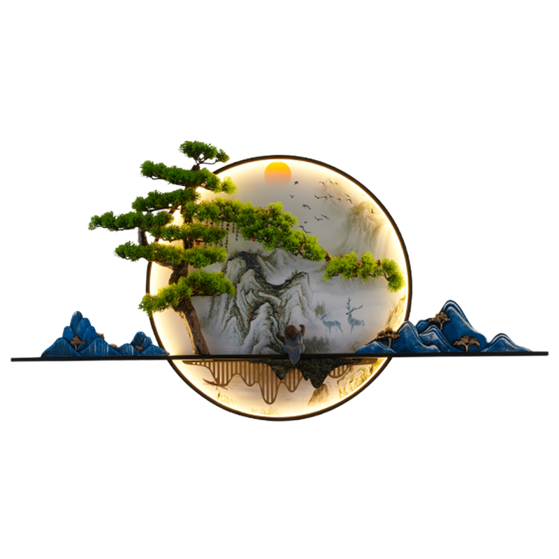 克罗斯塔 新中式禅意壁画灯迎客松客厅沙创意发背景墙壁画灯玄关茶室装饰画壁灯
