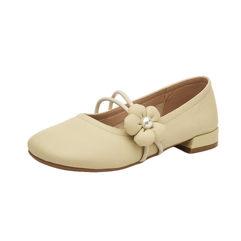 珂卡芙2023夏季新款圆头低跟浅口单鞋女玛丽珍平底时尚套脚鞋