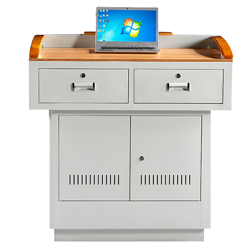 湘渭学校多媒体讲台钢制讲台演讲台中控讲台办公桌操作台1000*700*1000mm(木面款)(不含显示器)