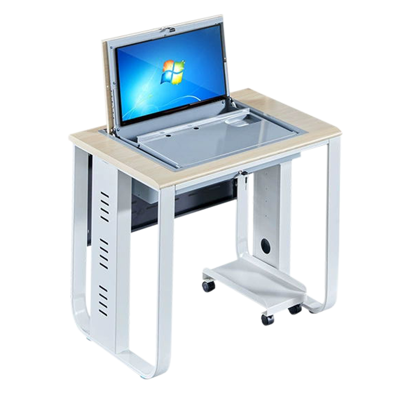 府店单人翻转电脑桌双人培训桌学校多媒体教室考试桌机房嵌入式学生桌021白枫色单人(不含显示器)