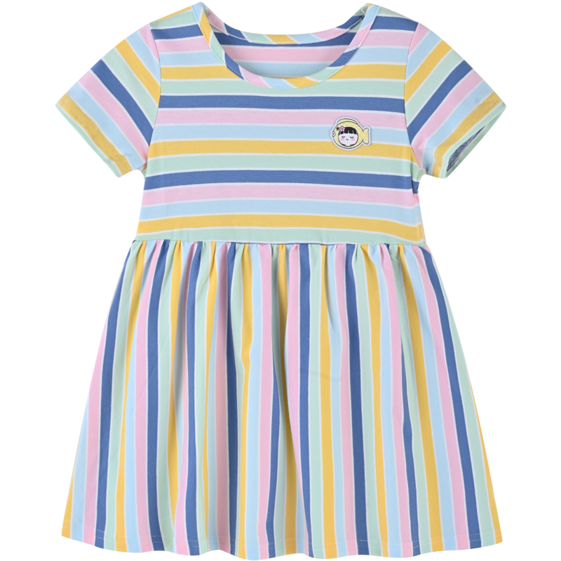 [8折价:28.8元]铅笔俱乐部童装夏装新款女小童连衣裙儿童彩虹条纹裙子宝宝裙
