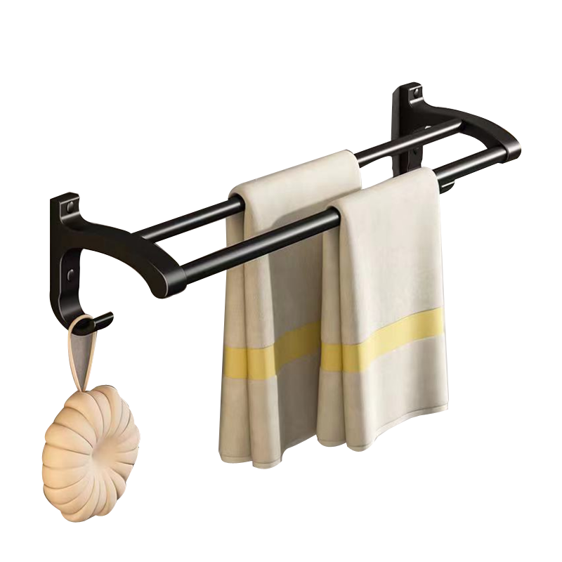 十方嘉免打孔毛巾架双层太空铝50cm厚重大气镀锌防锈