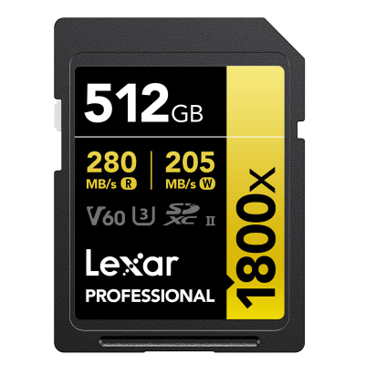 雷克沙(Lexar)SD卡512GB 1800x相机内存卡读280MB/s写205MB/s单反存储卡C10 U3 V60