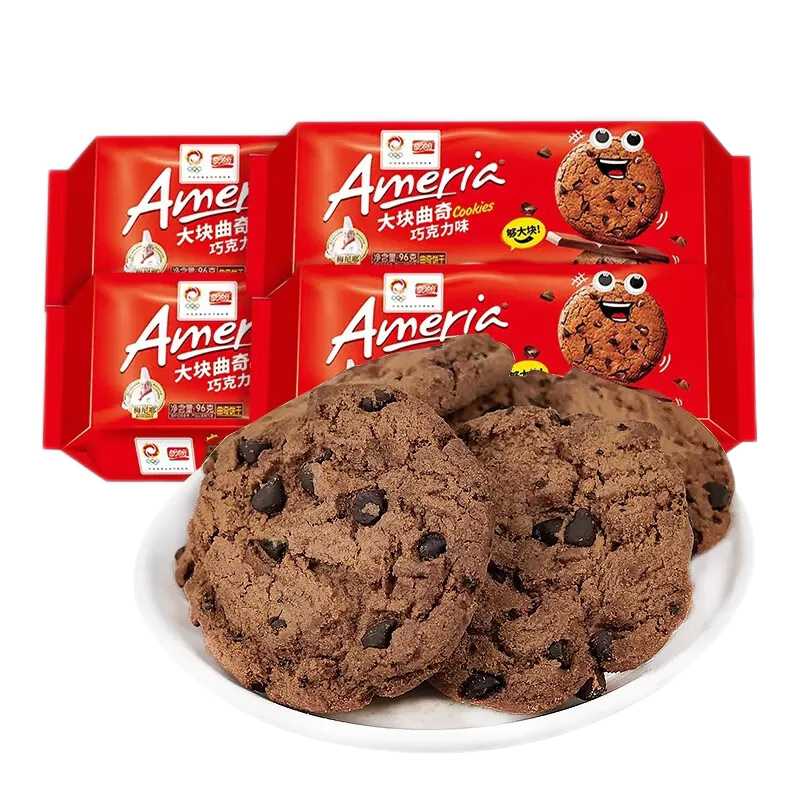 盼盼梅尼耶大块曲奇饼干96g*4袋巧克力味休闲小零食办公室追剧解馋小吃