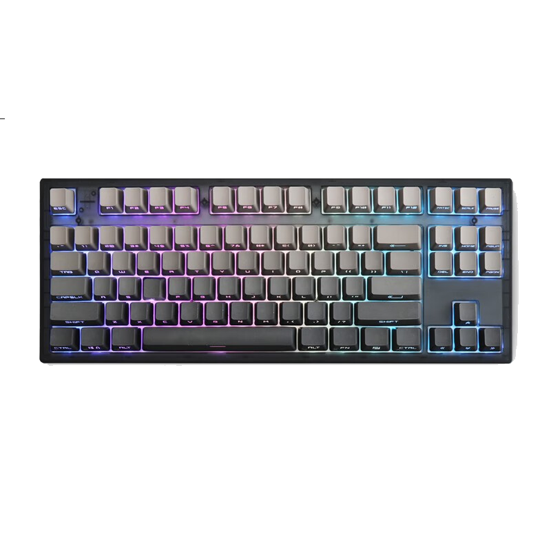 腹灵MK870成品机械键盘客制化套件87键RGB灯光电竞游戏笔记本热插拔 黑曜石三模版+微尘侧刻键帽 TTC快银V2
