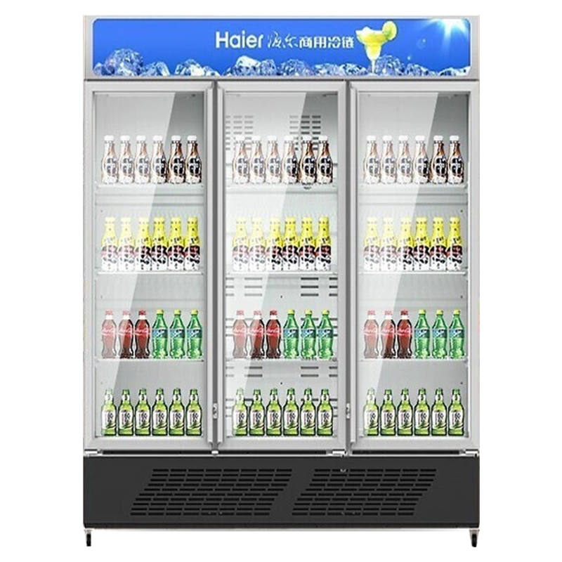 风冷无霜一级能效]海尔展示柜冷藏保鲜柜商用立式冰柜单门/双开门三门透明玻璃冰箱超市便利店冷饮料啤酒 毛容积1050升三门