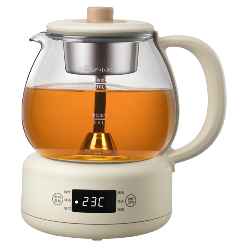 小熊(Bear)煮茶器养生壶 蒸汽喷淋式玻璃加厚迷你小型黑茶电茶炉 办公室小容量电热泡煮茶壶 ZCQ-A10W5 米色