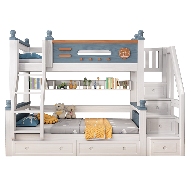 兰秀家居 橡胶木儿童床实木双层床储物高低子母床青少年上下铺床儿童家具