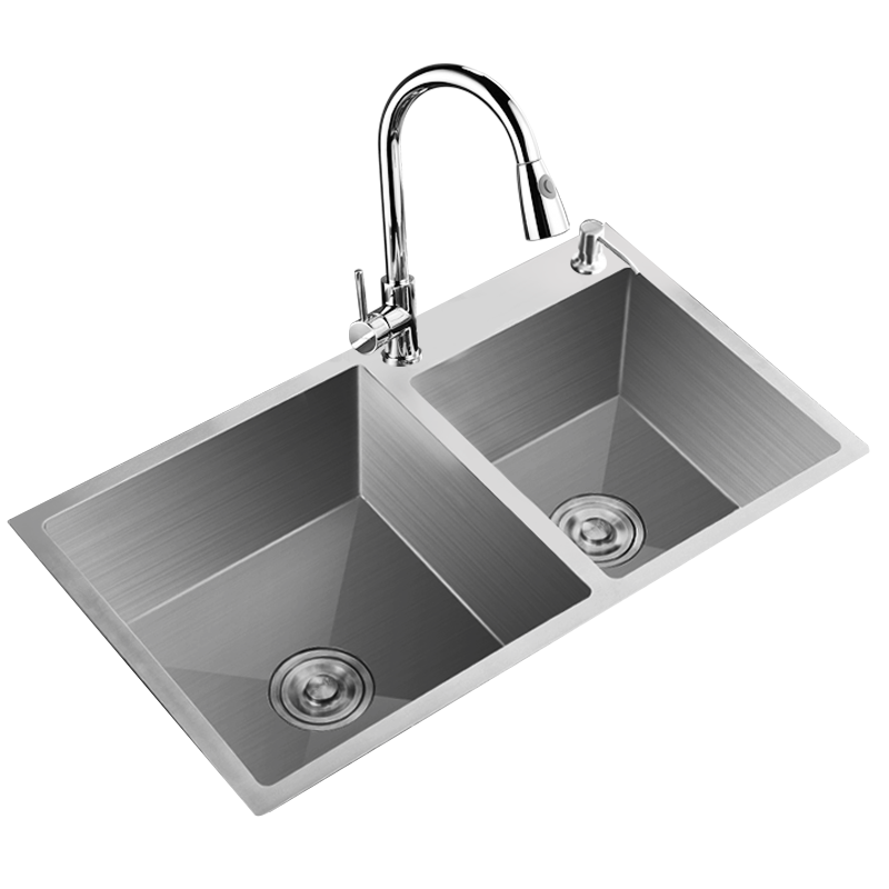 厨房洗菜盆双槽加厚304不锈钢水槽纳米水槽套装手工洗碗槽配龙头套餐含下水器
