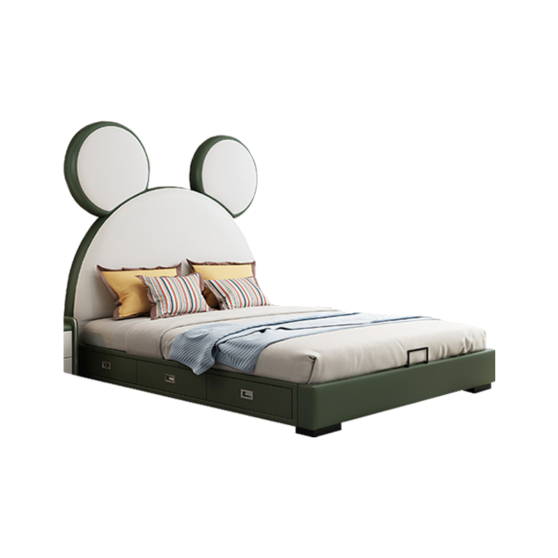宜木雅居 儿童皮床1.5米双人床现代简约1.2米小户型储物抽屉卧室米老鼠网红卡通