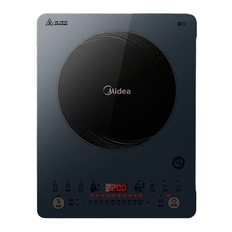 美的(Midea)电磁炉 匀火炫彩微晶面板 火锅炉 十档火力 4D防水C22-WT2218(赠欧式汤锅+炒锅) 新品