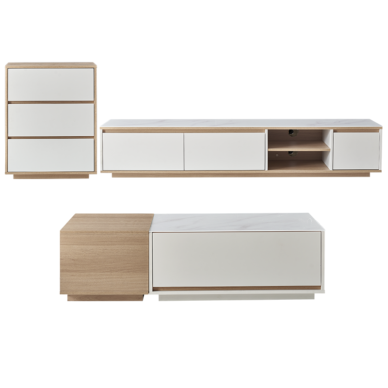 全友家居现代简约玉晶玻璃边桌茶几客厅分区储物组合电视柜家具