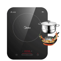 美的(Midea)电磁炉 C22-WH2237 恒匀火持续加热 大线圈盘2200W大火力 整版滑控触摸(赠汤蒸锅+炒锅