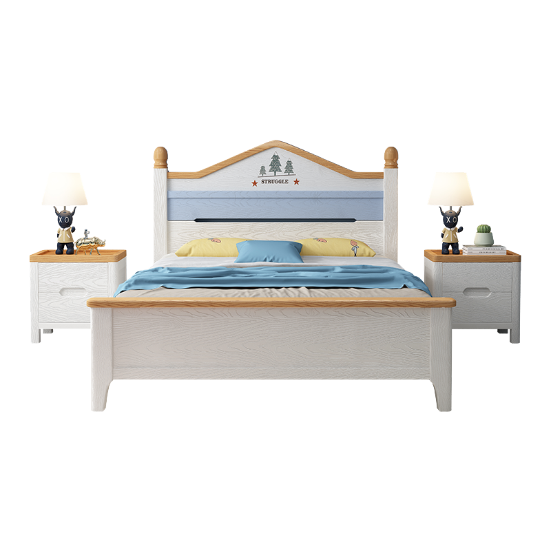 宜木雅居 1.5米床简约现代儿童床儿童房男孩1米2单人床1.2米床120cm×200cm实木床1米5木质学生床带储物空间