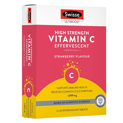 Swisse斯维诗 高浓度草莓味维生素C泡腾片 1000mg 60片  成人儿童提升抵抗力有益免疫系统