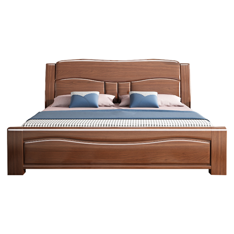 登喜华菲 胡桃木实木床现代简约橡木中式床单人床双人床卧室家具婚床大床高箱储物床1.5米1.8米床主卧床