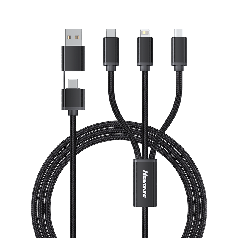 纽曼数据线XS16 黑色 二拖三快充数据线苹果安卓Type-C三合一游戏充电线加粗线芯耐磨损广兼容支持车载