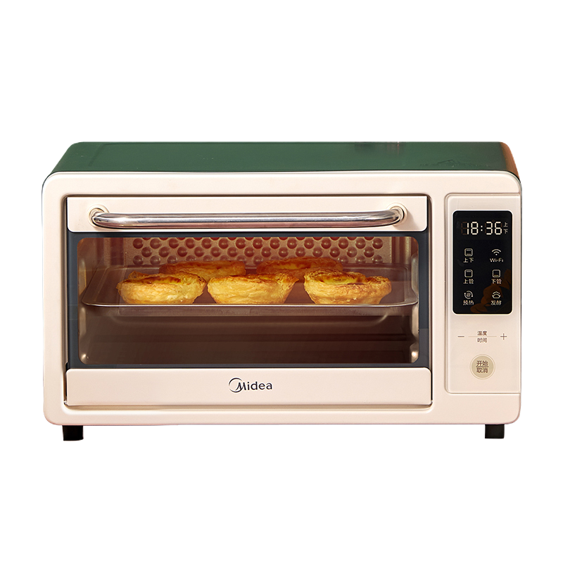 美的(Midea)Olive烤箱懒人复古电子式迷你小型PT1411W三种烘烤模式WIFI智能家电控制 触摸屏幕14L烤箱