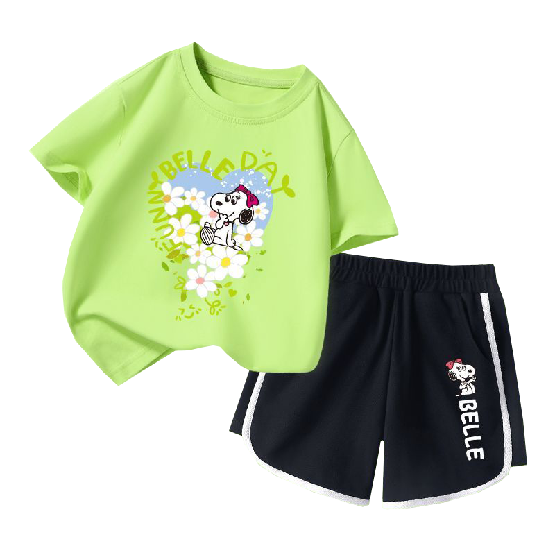 史努比(SNOOPY)史努比夏季儿童穿棉半袖+包边运动短裤D+KQ