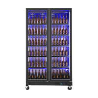 乐创网红啤酒柜全屏饮料展示柜冷藏酒吧冰箱商用大容量冰柜[旗舰款]双门1100*600*1980mm丨丝印门+镀铬分栏层架