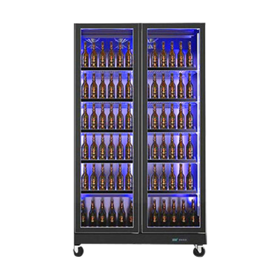 乐创网红啤酒柜全屏饮料展示柜冷藏酒吧冰箱商用大容量冰柜[旗舰款]双门1100*600*1980mm丨丝印门+镀铬分栏层架