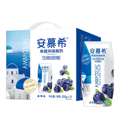 [5月生产]伊利安慕希蓝莓味205g*12盒整箱装早餐酸奶