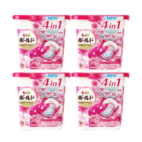 日本宝洁(P&G)进口洗衣凝珠球4D啫喱去污花香柔顺剂家庭装机洗洗衣液 牡丹花香粉色 11粒*四盒装