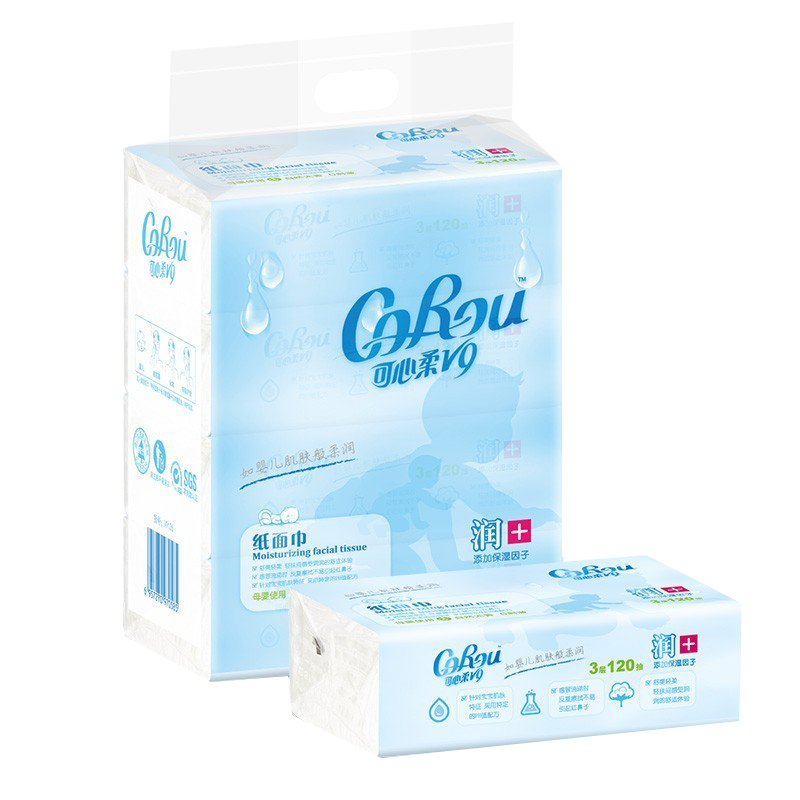 可心柔(COROU)V9婴儿抽纸柔润保湿便携式外出宝宝柔纸巾儿童干湿两用面巾纸抽纸 3层120抽 24包