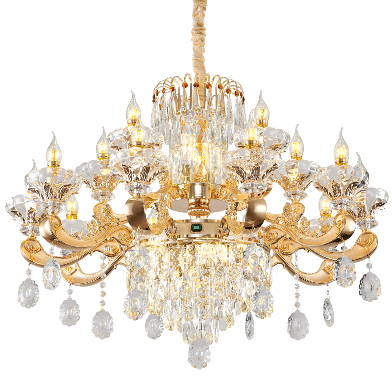 克罗斯塔 2023欧式轻奢别墅复式楼客厅简欧水晶大吊灯挑空楼中楼酒店大堂灯具