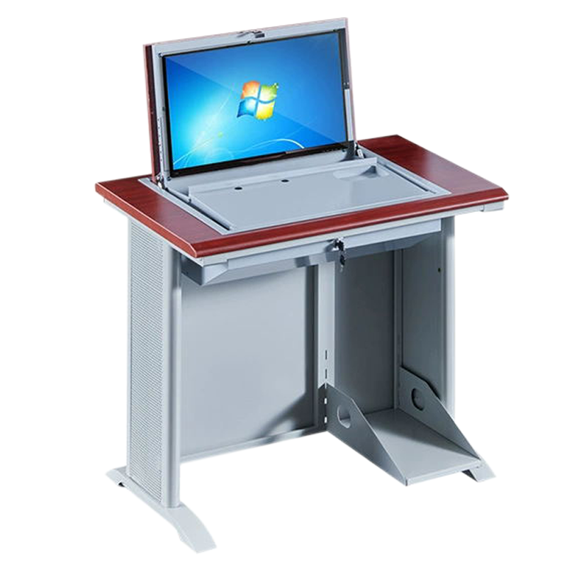 苏悦丰翻转电脑桌多媒体教室考试桌机房嵌入式学生桌051红胡桃色单人不含显示器