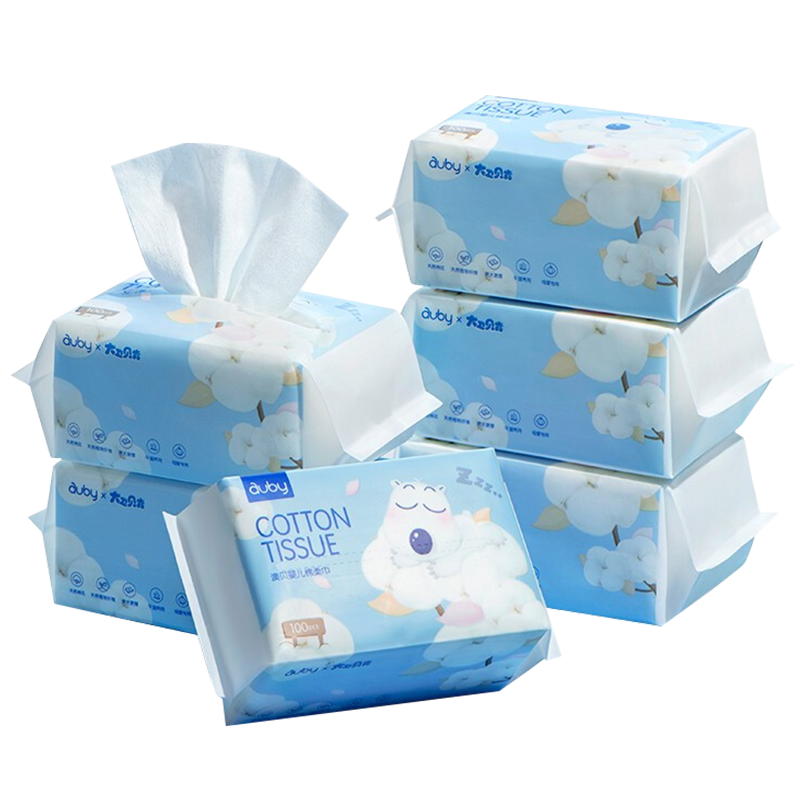 澳贝(auby)棉柔巾 婴儿专用绵柔巾100抽单包[新疆长绒棉]干湿两用宝宝洁面巾一次性洗脸巾抽纸巾