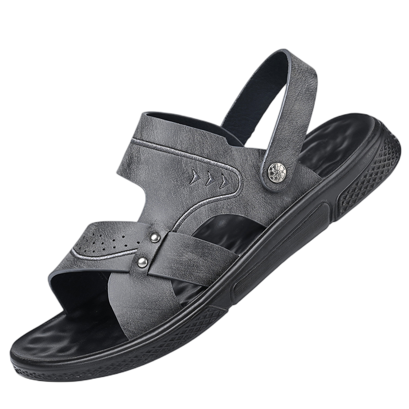 [线下专柜同款]卡帝乐鳄鱼(CARTELO)新款夏季男士真皮沙滩鞋凉鞋拖鞋休闲鞋男鞋