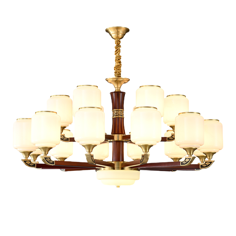 克罗斯塔 新中式吊灯客厅灯全铜轻奢大气简约中国风红木吊灯餐厅卧室全屋套餐灯具