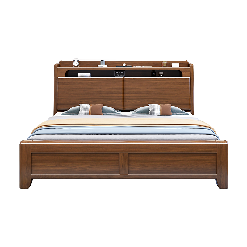 禧漫屋 中式床实木床双人床1.8米床1.5m床现代简约卧室主卧大床轻奢气压储物高箱现代婚床实木家具床橡胶木床