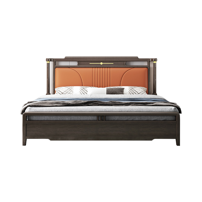 宜木雅居 新中式实木床主卧大床1.8米双人床现代中式卧室1.5米软靠床储物床