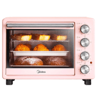 美的(Midea)家用多功能电烤箱PT25A0四层烤位 25L大容量 机械式旋钮操作 上下独立控温60min定时冰莹粉