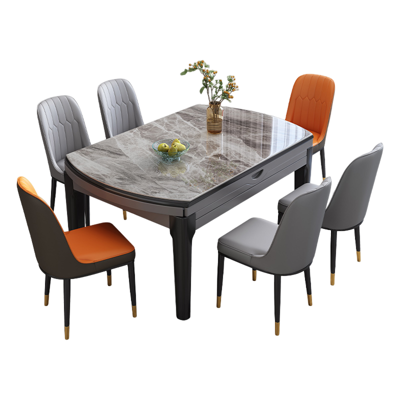 宜木雅居 轻奢岩板餐桌椅组合现代简约家用小户型折叠伸缩吃饭桌可变圆桌子