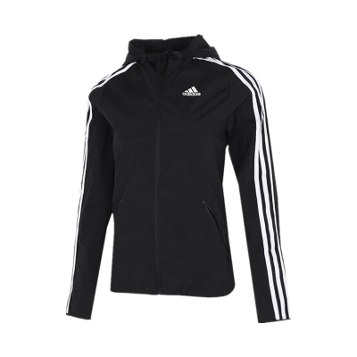 阿迪达斯(adidas) 女装2023春夏新款时尚百搭休闲连帽舒适运动梭织防风夹克外套 GQ0565 黑色