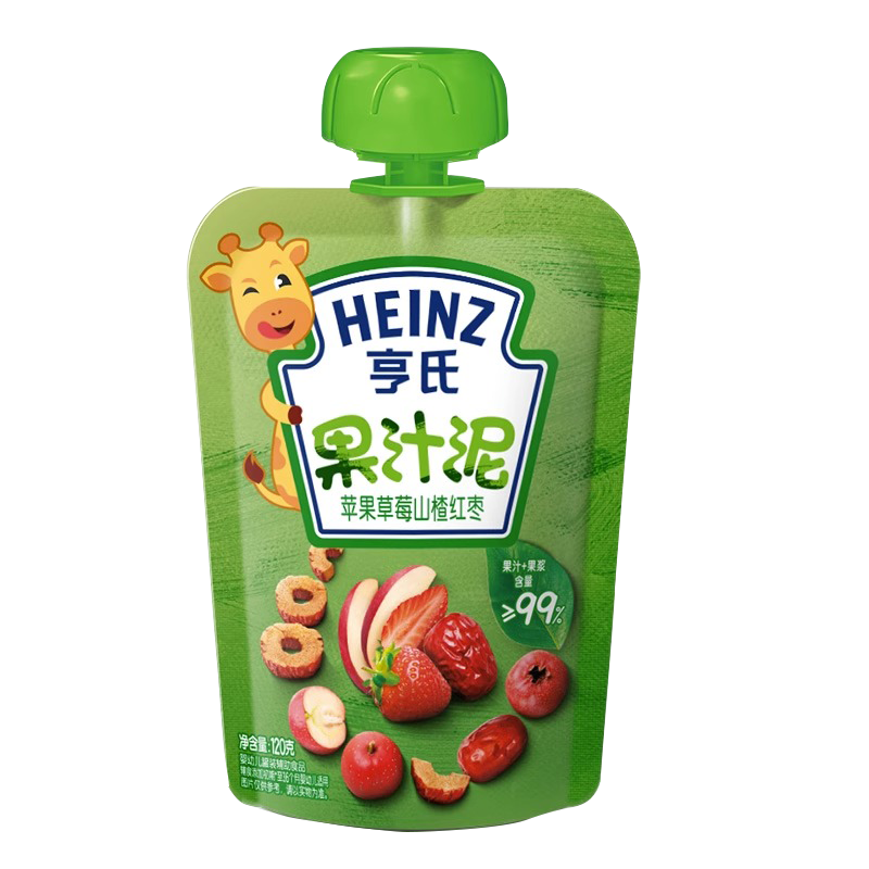 亨氏果泥袋果汁泥苹果草莓山楂红枣120g 婴幼儿宝宝水果泥儿童营养辅食泥