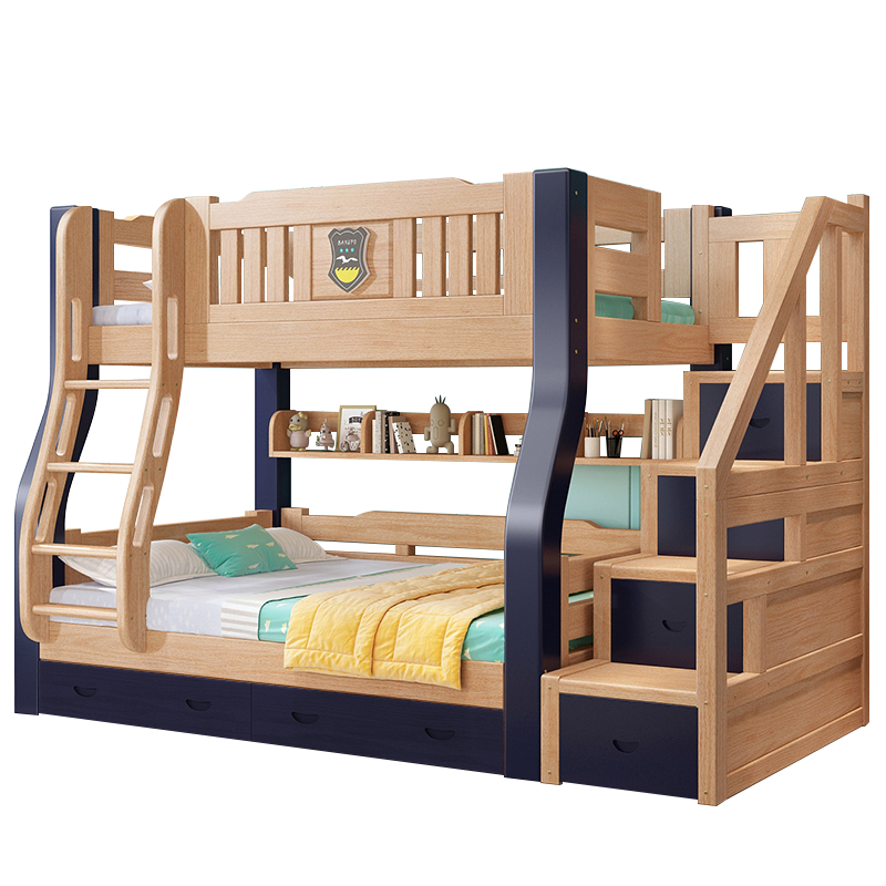 兰秀家居 榉木儿童床上下床高低床子母床梯柜全实木上下铺木床双层床成人床