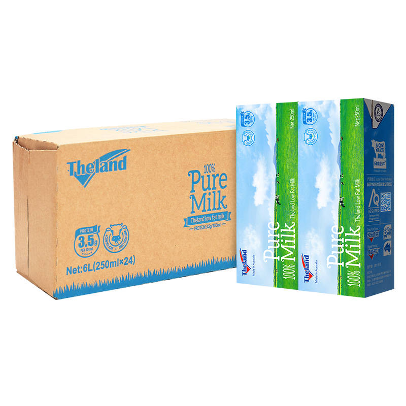 纽仕兰Theland澳大利亚进口3.5g蛋白质低脂牛奶250ml*24盒家庭装营养早餐奶