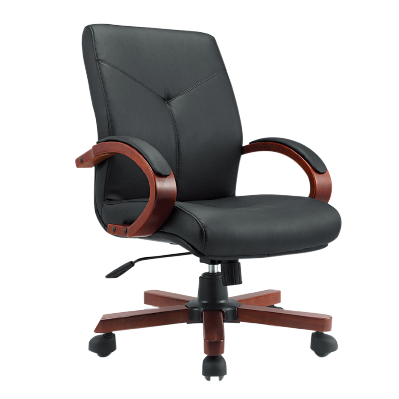 帅畅皮质商务靠背旋转椅木扶手老板椅办公椅C款