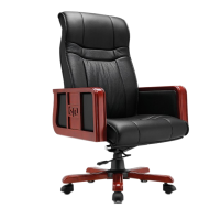 帅畅皮质商务靠背旋转椅木扶手老板椅办公椅A款