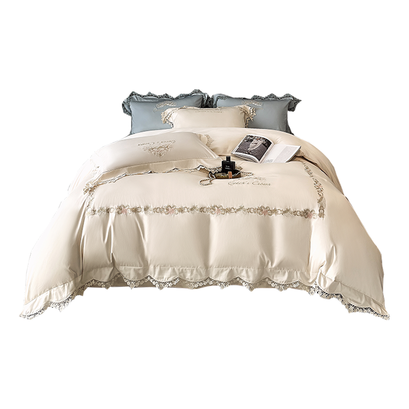 婵思 TJ0KL02201618 80S长绒棉苏珊系列花边四件套220*240cm苏珊-米白