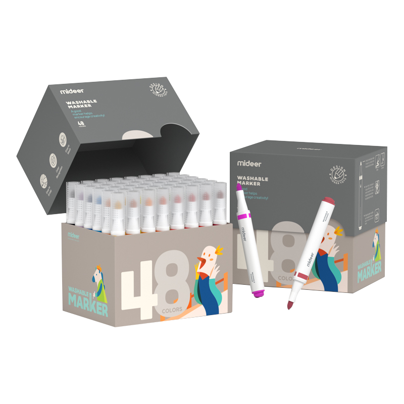 弥鹿(MiDeer)可水洗小锥头水彩笔套装幼儿园画笔男孩女孩礼物水溶性宝宝绘画涂鸦工具可擦12色/24色/48色