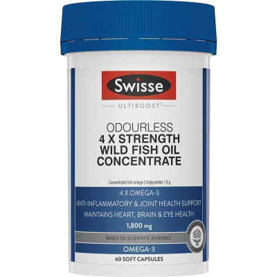 澳洲 Swisse 4倍浓缩深海鱼油软胶囊 1800mg 60粒 1瓶装 无腥味高浓度鱼油 调解三高 澳大利亚进口